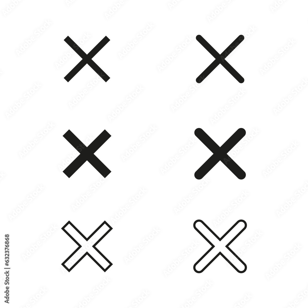Poster close icon set. exit sign set. delete icon set. wrong mark icon set. delete symbol set. vector illus