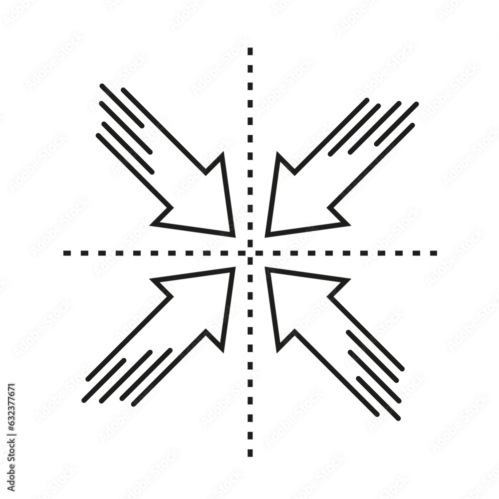Poster four arrows penetrate to indicate the center. new idea. the solution of the problem. connection of d