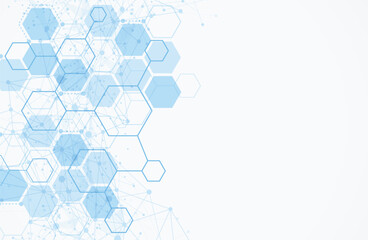 Molecule structure abstract tech background. Medical design. Science template, wallpaper or banner. Vector illustration