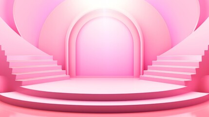 3D realistic pink podium with arch background for product placement 