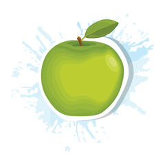 Vector illustration of isolated colored green and reed apple sticker on white background. Healthy food vegetarian fruit in cartoon style. Apple collection elements for design or infographic.