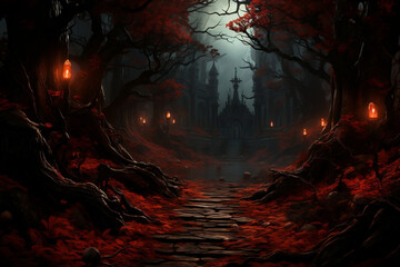 Mystical Tranquility: Enigmatic Autumn Forest in a whimsical fantasy realm