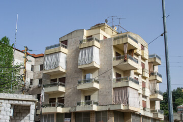 Fototapeta na wymiar City buildings dwellings in lebanon village abandoned
