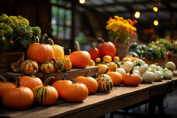 Autumn Harvest: Colorful Pumpkins Adorn City Market Stall