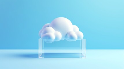 3D white blue cloud icon minimal style, cloud computing online service, digital technology security concept, Generative AI illustration