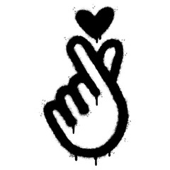Spray Painted Graffiti Korean heart sign Sprayed isolated with a white background. graffiti Finger love symbol with over spray in black over white.