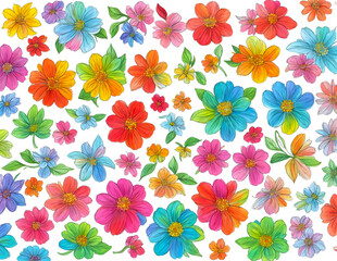 set of colorful flower vibrant watercolor on transparent background
