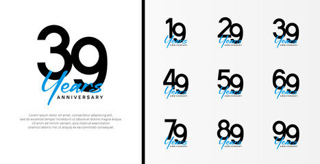 set of anniversary logo flat black color number and blue text on white background for celebration