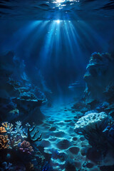 Undewater world landscape, reef, sea bottom with corals and seaweeds 