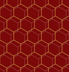 Geometric abstract red and golden hexagonal background. Geometric modern ornament. Seamless modern pattern - 632383867