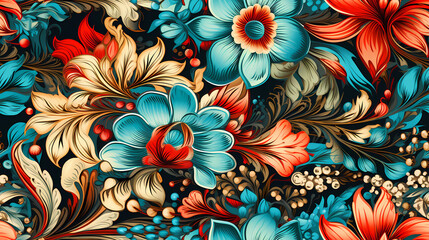 Seamless pattern illustration Ethnic Flowers
