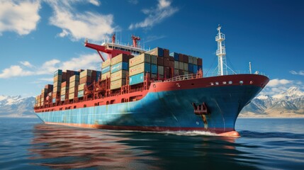 Navigating the Seas: A Mighty Container Cargo Ship Sets Sail, generative ai