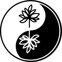 Vintage yin yang yoga symbol with flower floral illustration