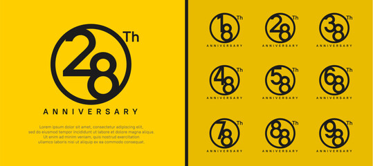 set of anniversary logo black color number in circle and black text on yellow background for celebration