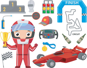 Set of formula racing car elements