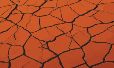 Dry soil orange surface cracked ground texture background. orange dry soil detail vector illustration