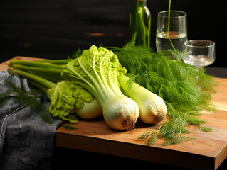 A Close Up of Fennel on a Table in a Kitchen with a Shallow Depth of Field