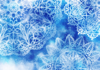 Fantastic background material of circular lace drawn with digital watercolor (ultramarine blue)