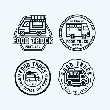 Food truck vintage Badge logo festival emblems and logos vector set.