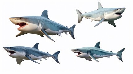 Shark fish isolated white background. Set of shark icture - Powered by Adobe