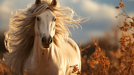 Powerful mustang horse galloping freely, showcasing the beauty of animal wildlife