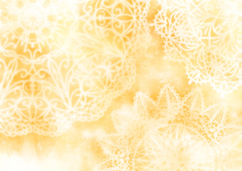 Fantastic background material of circular lace drawn with digital watercolor (yellow)