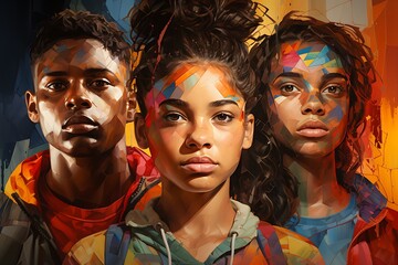 Interconnected Youth: Hyper-Realistic Trio in Sun-Kissed Children Portraits - International Youth Day