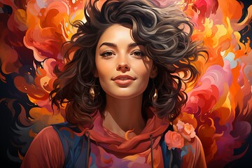 a young  girl with a fiery background, international youth day 