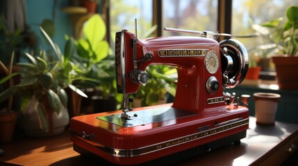 Nostalgic Stitches: Exploring the Vintage Sewing Machine, generative ai - obrazy, fototapety, plakaty