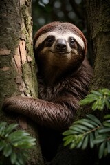 Fototapeta premium A sloth climbing a tree