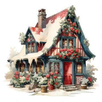 Vintage Christmas Farmhouse Clipart