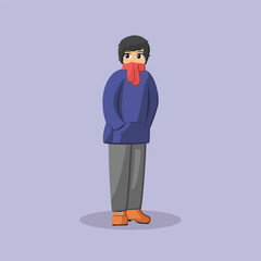 Young Person Design Vector, People in Warm Clothing Fashion Vector