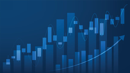 Financial business statistics with bar graph and candlestick chart show stock market price on dark background