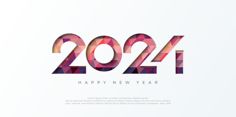 Colorful happy new year 2024 design with paper press design. Premium vector background for banner, poster, greeting or calendar.