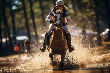 Horse And Rider Competing In An Endurance Race, Generative AI - obrazy, fototapety, plakaty