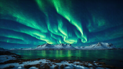 aurora over the lake, nordic landscape
