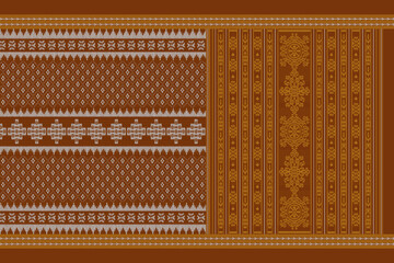 Abstract border pattern geometrical textile printed saree design illustration  in colorful background and digital Flower design..
