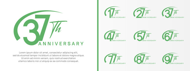 set of anniversary logo green color number and swoosh on white background for celebration