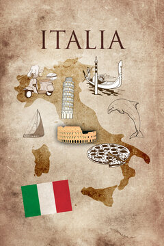 Italy illustrated vintage map