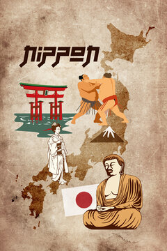 Japan illustrated vinatge map