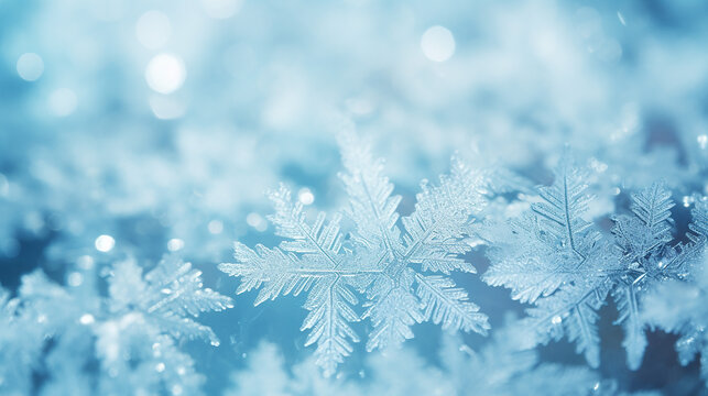 macro image of snowflakes, winter holiday background. snow in winter close up.