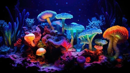 Naklejka na ściany i meble Canopy View of an Underwater Reef at Night