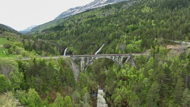 Kylling railway bridge in Rauma Norway - Aerial
