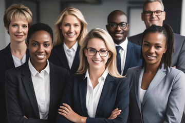 Fototapeta premium Portrait of a happy and smiling group of advocates or legal employees in unity, Teamwork and Collaboration, Generative AI