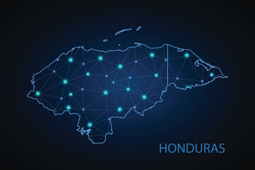 Map of Honduras. Wire frame 3D mesh polygonal network line, design sphere, dot and structure. communications map of Honduras. Vector Illustration EPS10.