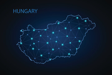 Map of Hungary. Wire frame 3D mesh polygonal network line, design sphere, dot and structure. communications map of Hungary. Vector Illustration EPS10.