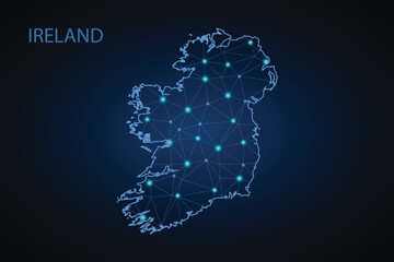 Map of Ireland. Wire frame 3D mesh polygonal network line, design sphere, dot and structure. communications map of Ireland. Vector Illustration EPS10.