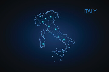 Map of Italy. Wire frame 3D mesh polygonal network line, design sphere, dot and structure. communications map of Italy. Vector Illustration EPS10.