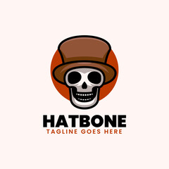 Vector Logo Illustration Hat Bone Mascot Cartoon Style.