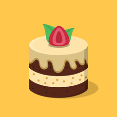 Chocolate Cake with Strawberry Illustration Design